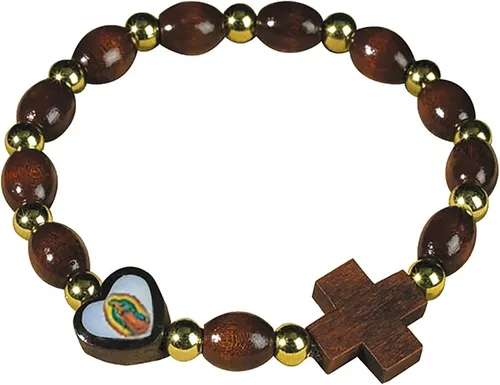 Vista 4 de Pulsera Virgen María - con tarjeta de oración de Nuestra Señora de Guadalupe, Oración del Señor Pulsera de madera de corazón Nuestra Señora