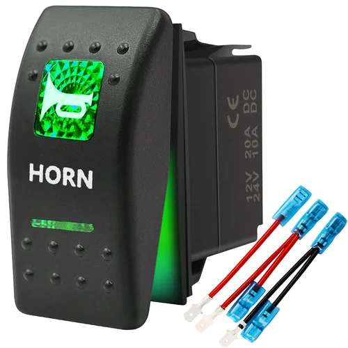 Vista 9 de Interruptor basculante conmutable impermeable con botón de bocina momentánea - Encendido/Apagado Luz LED Azul - 12V 20Amp 24V 10Amp, 5 Pines Para