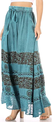 Vista 3 de Sakkas Sandra - Falda larga estilo gitana para mujer, estilo bohemio, cintura elástica y bolsillos