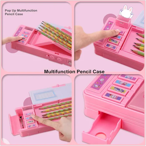 Vista 5 de Estuche multifunción desplegable para niños, estuche kawaii para bolígrafos bolsa, soporte para lápices para estudiantes de escuela, bonita caja