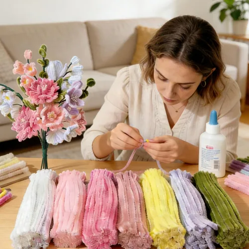 Vista 9 de Kit de flores de limpiador de tuberías rosas de 976 piezas, tallos Color rosa