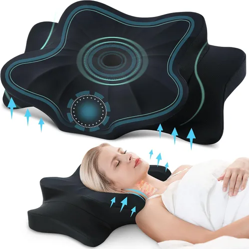 Vista 19 de Almohada cervical para el cuello para aliviar el dolor, almohada cervical con almohadas ergonómicas de espuma viscoelástica con doble altura