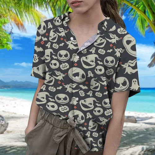 Vista 4 de Camisa hawaiana de personaje de la película, camisa casual con botones de personaje de Jack, camisa de película de dibujos animados, camisa unisex