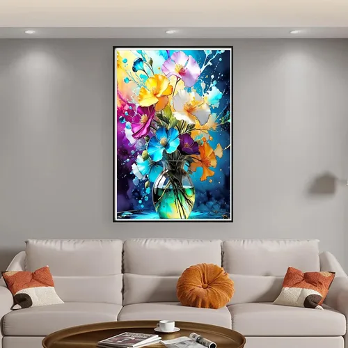 Vista 6 de 1tonine Kit de pintura de diamantes de flores coloridas 5D para adultos, kit de pintura de diamante redondo de taladro completo por números, pintura