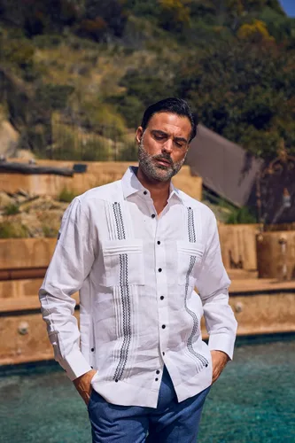 Vista 4 de Mojito Collection Camisa Guayabera 100% lino de manga larga para hombre