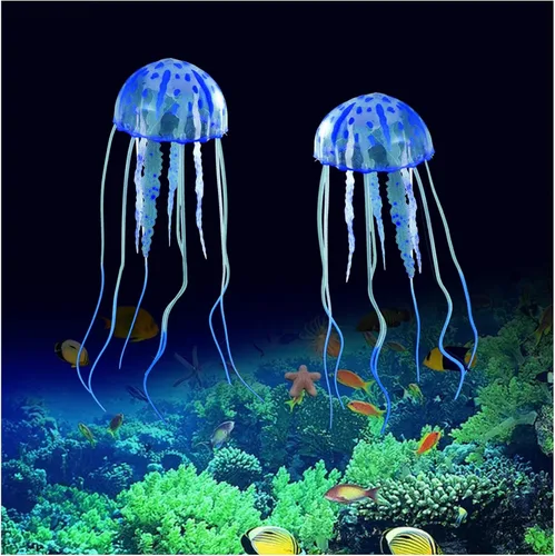 Vista 7 de WishLotus 2 decoraciones de medusas para pecera, adorno de plantas de medusas de simulación, decoraciones brillantes de medusas, decoraciones