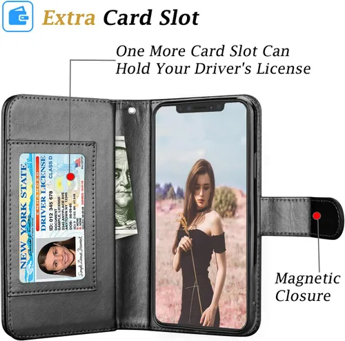 Vista 3 de Funda tipo cartera para iPhone 11, iPhone 11 6.1 de piel tipo cartera con ranuras para tarjetas de crédito de identificación, función atril, funda