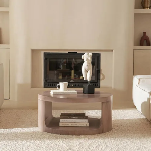 Vista 5 de Mesa auxiliar redonda con almacenamiento, mesa moderna de sala de estar de 31 pulgadas, mesas centrales de madera circulares de 2 niveles para Rosa