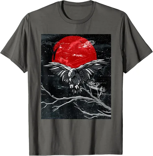 Vista 100 de Red Moon Raven - Camiseta japonesa de cuervo negro, Negro, S