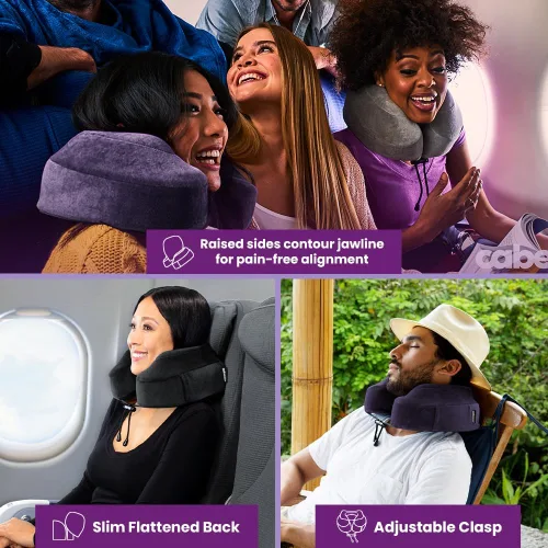Vista 3 de Cabeau Almohada cervical para viajes en avión – Evolution Classic – Diseño en forma de U de espuma viscoelástica – Apoyo para dormir con cierre