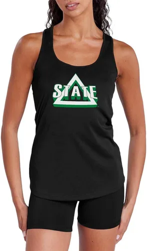 Vista 363 de Camiseta deportiva sin mangas oficial de NCAA Collegiate para mujer, con espalda cruzada, colección con logotipo primario