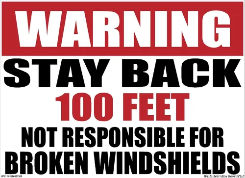 Vista 11 de OSHA Warning Stay Back 100 200 300 500 Not Responsible For Broken Windshields Black Red Rectángulo Etiqueta Adhesiva 3M Construcción Dump Trailer