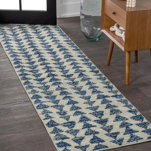 Vista 19 de JONATHAN Y Aisha - Alfombra geométrica triangular marroquí negra/crema, 2x8, contemporánea, moderna, fácil de limpiar para sala de estar