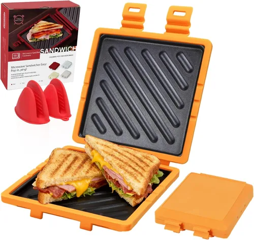 Vista 10 de Sandwichera para microondas, tostadora de microondas con correa de silicona ajustable, extraíble antiadherente para microondas a la parrilla