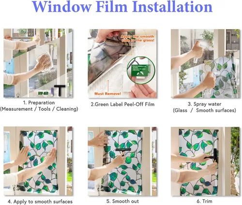 Vista 9 de SOMWISE Película de privacidad para ventana con herramientas, privacidad diurna y nocturna, decoración de vitrales de adherencia estática, tinte