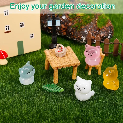 Vista 6 de 100 mini figuras de gato: adornos de resina que brillan en la oscuridad para decoración de pasteles, manualidades y decoración de paisaje de musgo