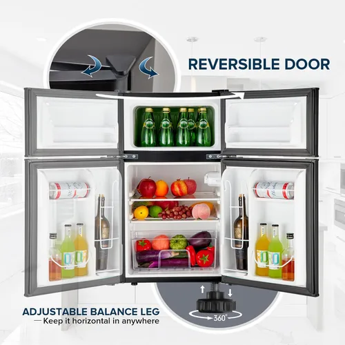 Vista 5 de Mini refrigerador de doble puerta con congelador de 3.2 pies cúbicos, mini refrigerador compacto con termostato ajustable y puerta reversible