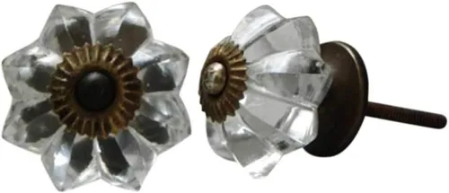 Vista 30 de Indian Shelf Paquete de 6 manijas de cristal vintage con flores de caléndula ámbar y diseño elegante para cajones