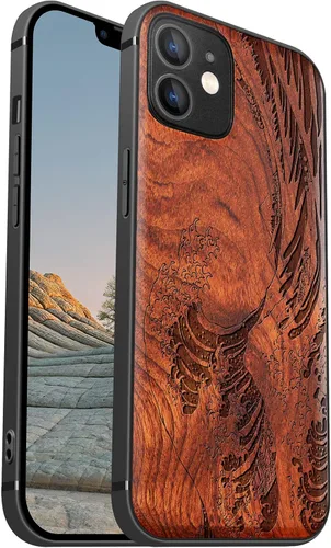 Vista 14 de Carveit Funda magnética de madera para iPhone 12 [madera natural y TPU suave] a prueba de golpes, funda de madera única y elegante compatible