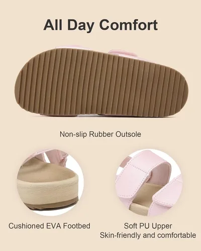 Vista 3 de Cubufly Sandalias para niños pequeños, de doble correa, planas, cómodas, para verano, correas elásticas en la parte trasera con gancho