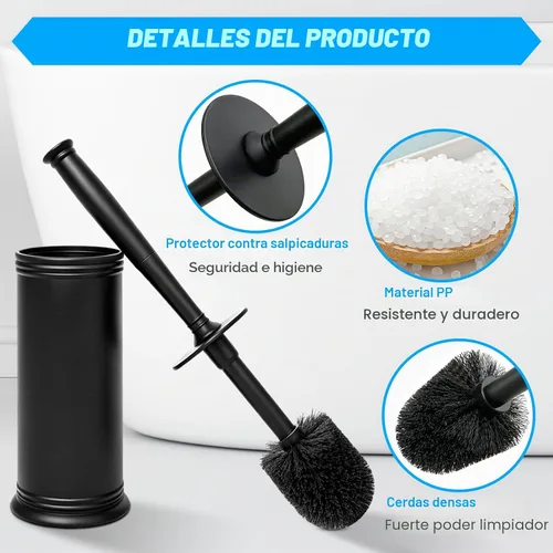Vista 6 de AONEZ Juego de cepillo de inodoro de plástico, cepillo y soporte con mango largo, soporte cubierto y cerdas duras, cepillo limpiador de inodoro