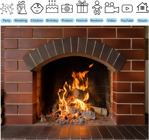 Vista 3 de Telón de fondo de Navidad de 5 x 3 pies, para invierno, chimenea, leña, fotografía, fondo para niños, familia, camping, barbacoas, decoración
