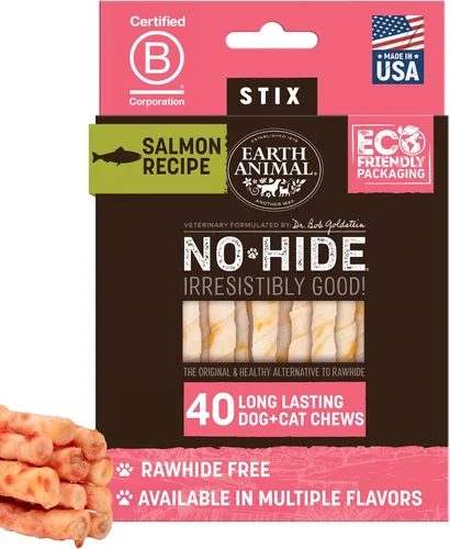 Vista 20 de Earth Animal No Hide Stix - Palitos masticables sin cuero de larga duración para perros pequeños, sabor a carne de res - Paquete de valor de 20