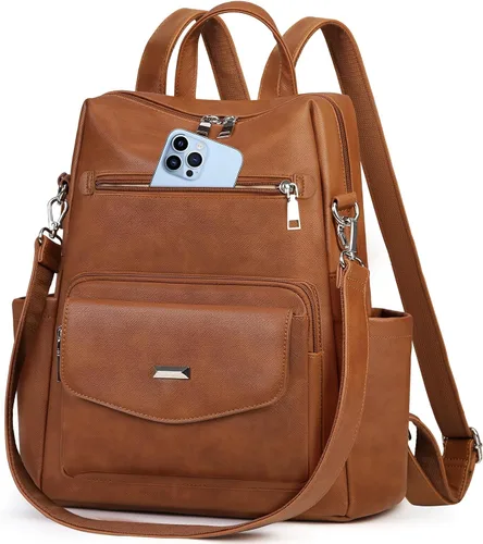 Vista 9 de RAINSMORE Mochila convertible para mujer, de piel sintética, impermeable, a la moda, de 13.3 pulgadas, antirrobo, bolsa de hombro cruzada