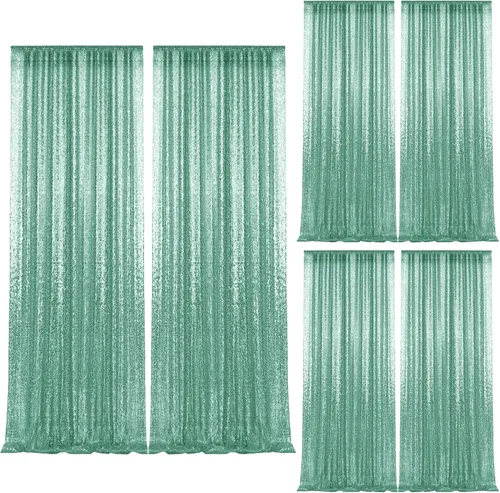 Vista 105 de 2 paneles de cortinas de fondo de lentejuelas verdes de 8 pies, cortinas de fondo de fotografía con purpurina para decoración de Navidad, boda