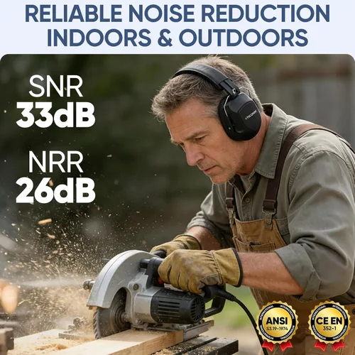 Vista 2 de TICONN Noise Cancelling Ear Muffs for Adults, SNR 33dB Hearing Protection, Adjustable Safety Earmuffs for Construction