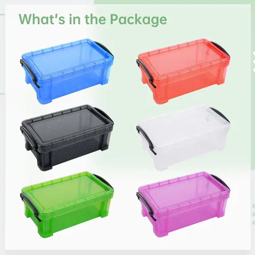 Vista 5 de Mini recipientes de almacenamiento de plástico con tapas de bloqueo, 6 cajas de plástico pequeñas de 5.4 x 3 x 2 pulgadas, cajas de colores surtidos