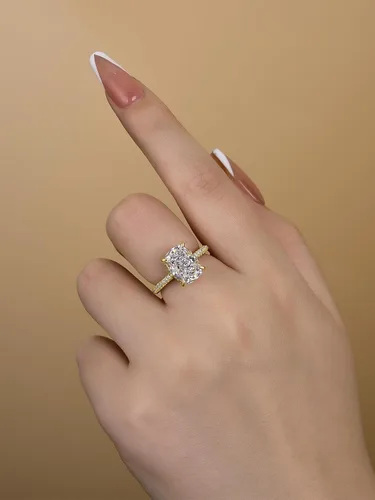 Vista 3 de RODIFFY Anillo de compromiso alargado de corte cojín de 4 CT/7CT para mujer, anillos de promesa de circonita cúbica de grado 5A de plata S925 4CT