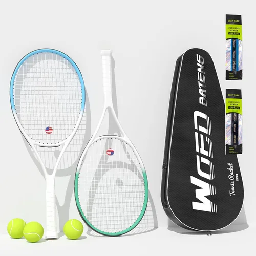 Vista 7 de Raqueta de tenis para 2 jugadores adultos, perfecta para principiantes y jugadores profesionales, raqueta de tenis de velocidad de 27", incluye