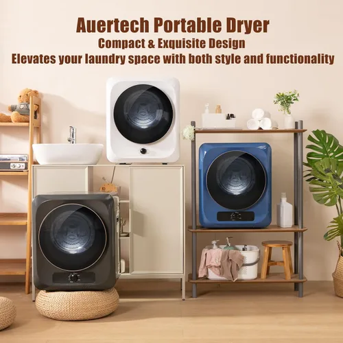 Vista 9 de Auertech Secadora de ropa portátil de 1.5 pies cúbicos, secadora eléctrica de carga frontal de 850 W con tambor de acero inoxidable, perilla