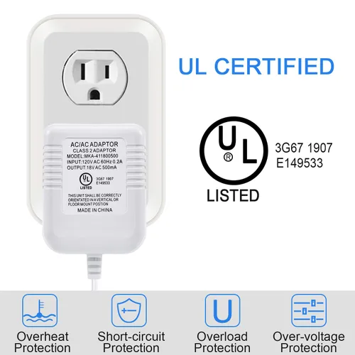 Vista 4 de Hotop Adaptador de corriente compatible con timbre Nest Hello Video, Arlo y Eufy, transformador de 18 voltios 500 mA certificado UL con cable