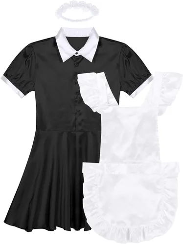 Vista 6 de Conjunto de uniforme francés de satén para hombre con delantal