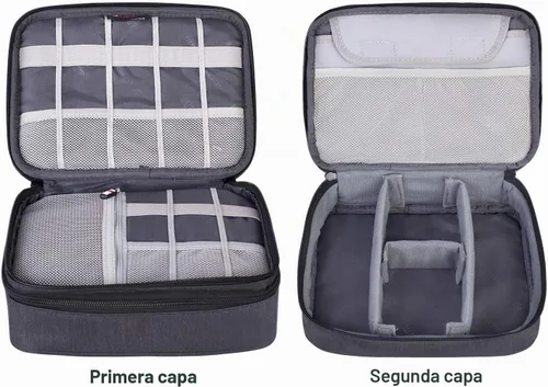 Vista 2 de Maleta organizadora Bubm. Maleta de dos niveles para viajes con bolsillo para accesorios electrónicos, Negro
