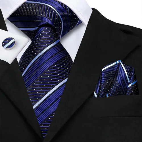 Vista 263 de Hi-Tie Corbatas de seda para hombre, diseño de cachemira a rayas, con bolsillo, gemelos cuadrados, conjunto formal de negocios