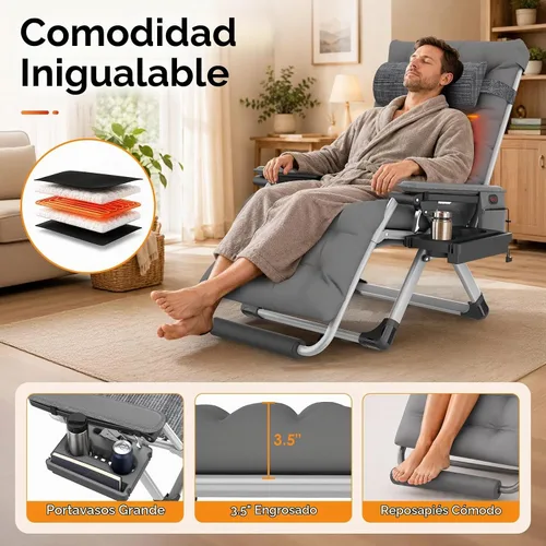 Vista 7 de Slendor Heated Oversized Zero Gravity Chairs 33In, XXL Lounge Chair, Gray