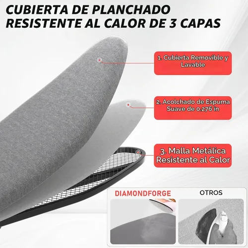 Vista 5 de [Usado] Tabla de planchar con soporte de hierro, 7 alturas ajustables, tabla de hierro estándar de tamaño de 43 x 13 pulgadas con cubierta