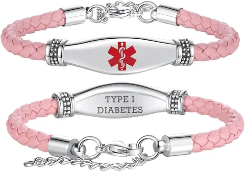 Vista 24 de LinnaLove Pulseras de alerta médica para mujeres, hermosas pulseras de cuero femenino para identificación médica con grabado gratuito