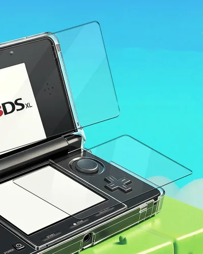 Vista 4 de Funda protectora transparente para 3DS XL – Carcasa rígida de policarbonato transparente con doble protector de pantalla – No compatible