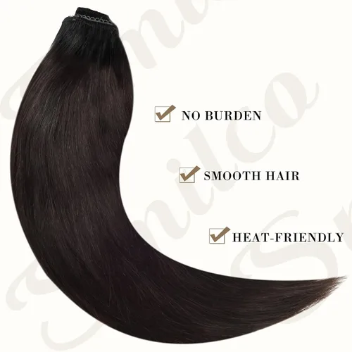 Vista 7 de Extensiones de cabello humano con alambre invisible, 16 pulgadas, 3.43 onzas, extensiones de cabello lacio natural con hilo transparente