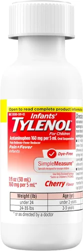 Vista 8 de Medicina líquida en suspensión oral Tylenol para bebés con acetaminofeno, reductor de fiebre y analgésico para dolores y dolores menores, dolor