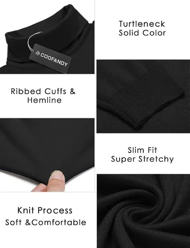 Vista 5 de COOFANDY Suéter de cuello alto ajustado para hombre, casual, básico, de manga larga, suéter de punto