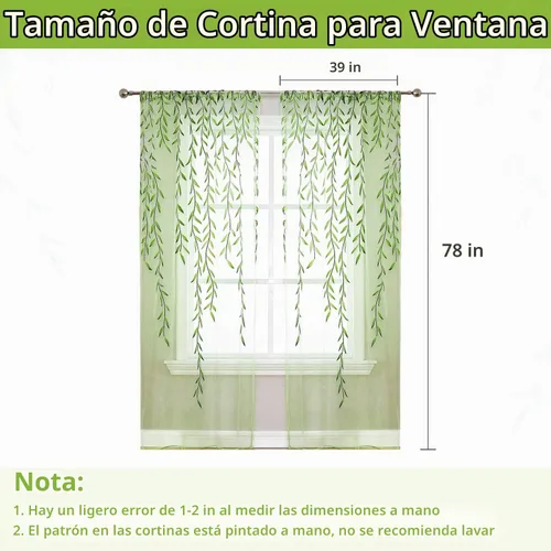 Vista 5 de BROSHAN Cortinas transparentes con diseño de bolsillo para ventana, bonito panel de cortina de vid con estampado de hojas, paneles de cortina