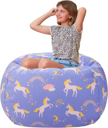 Vista 23 de Aubliss - Silla de almacenamiento para peluches en forma de puf (Estrella Aqua, Mediana (32"))