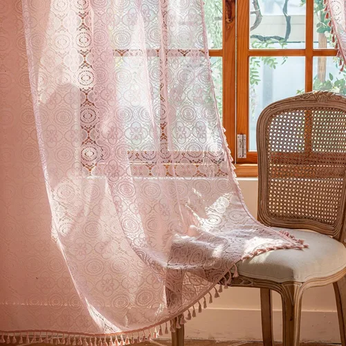 Vista 34 de YJ YANJUN - Cortinas de café boho, 24 pulgadas de largo, 2 paneles, cada una de 59" de ancho x 24" de largo, beige, con crochet, cortinas de cocina