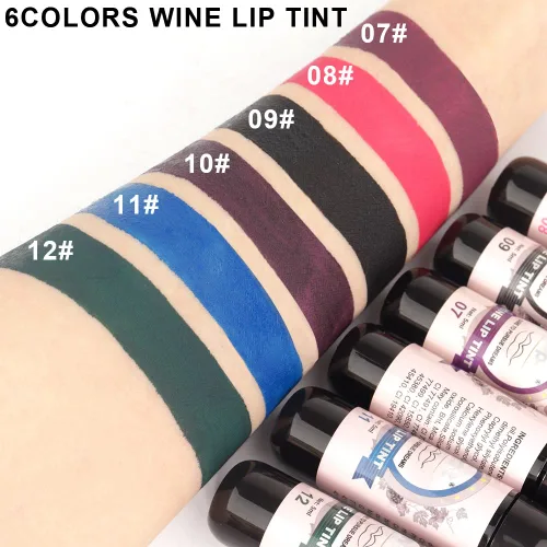 Vista 5 de evpct Juego de 6 labiales líquidos mate en colores oscuros negro, azul, verde, púrpura, rosa y rojo para mujeres, juego de maquillaje de tinte