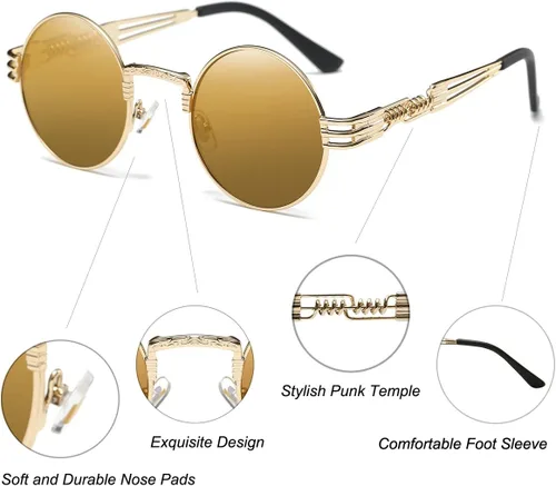 Vista 56 de Dollger Gafas de sol redondas Steampunk con marco de metal